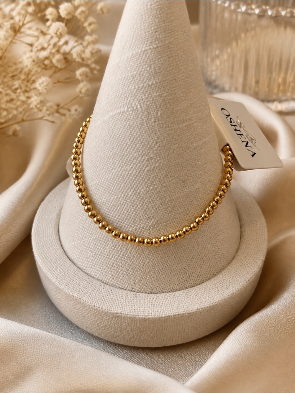 Gold Beaded Stretch Bracelet - Elegant Women's Jewelry